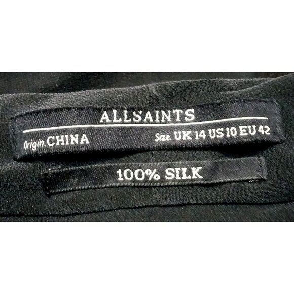 AllSaints 100% Silk Black Mayra Wrap Dress Knee Length  US Sz 10 - Picture 9 of 10